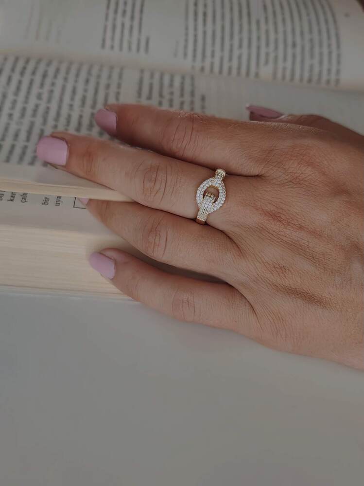Kilit Model Zirkon Taşlı Ayarlanabilir Silver ve Gold Renkli Yüzük - 1662