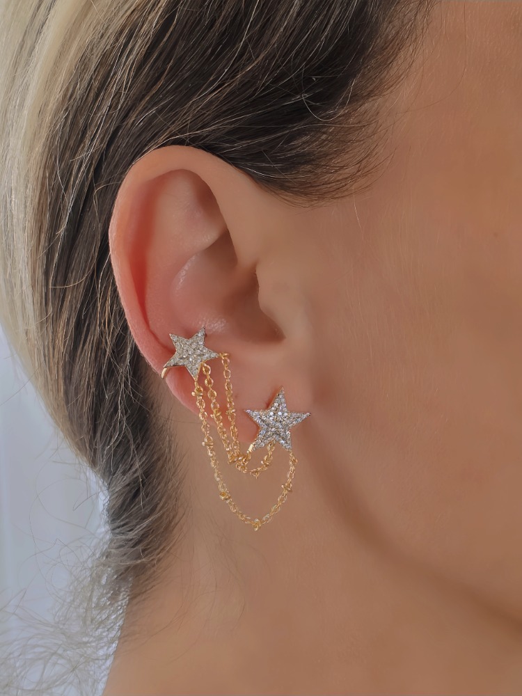Yıldız Model Zirkon Taşlı Ear Cuff Kıkırdak Küpesi- 1839