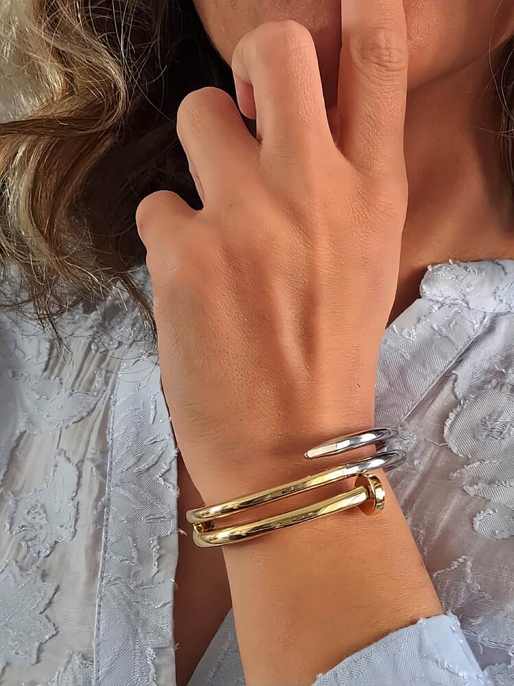 Çivi Sarmal Gold Molted Kelepçe Çelik Bileklik 1485