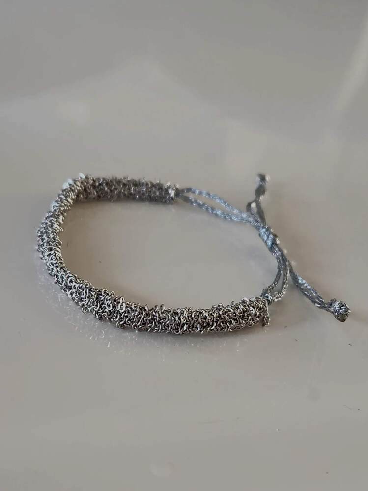 Zincir Dokuma Kordon El Yapımı Otantik Gümüş Platin Renkli Bileklik - 1341