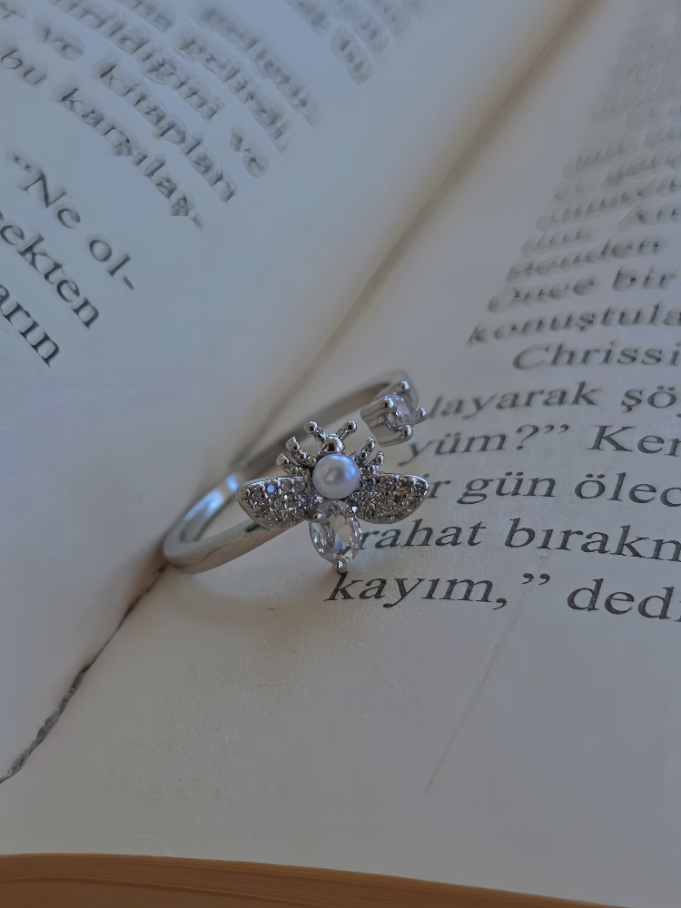 Ayarlanabilir Arı İnci Model Zirkon Taşlı Silver Renk Çelik Yüzük - 1759