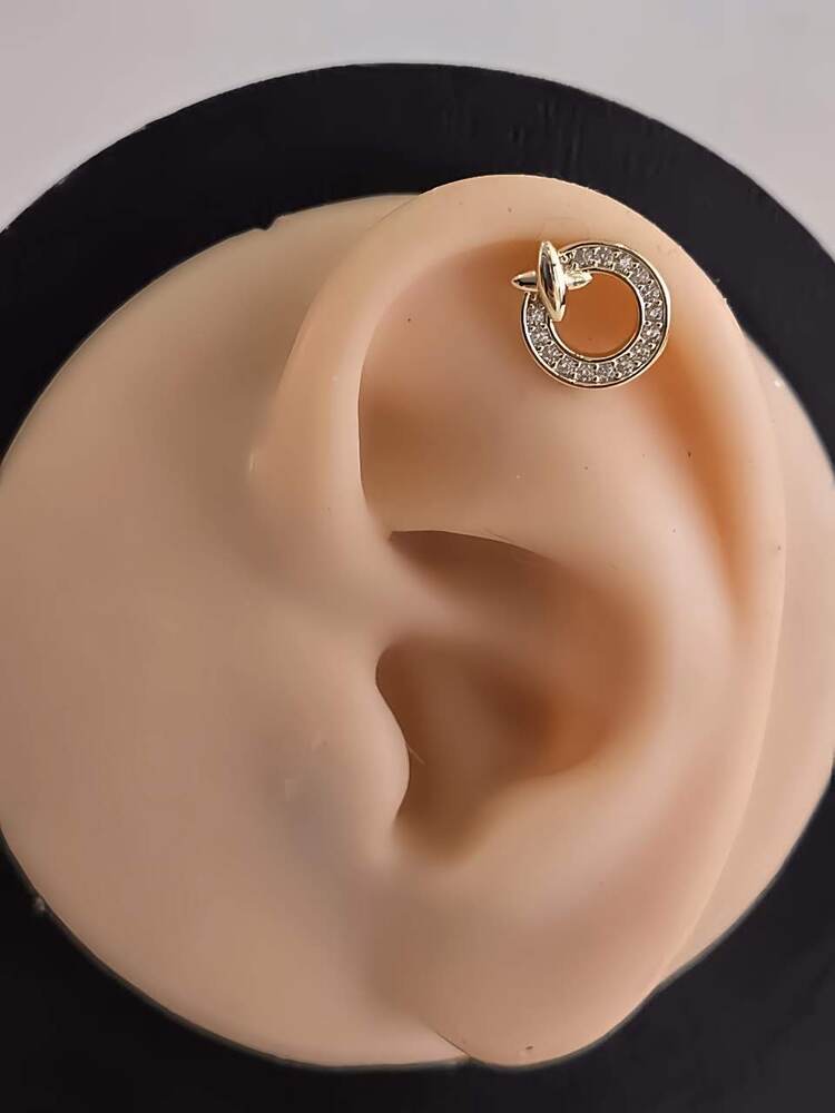 Halka X Artı  Model Kıkırdak Piercing Tragus Helix  Altın Kaplama Gold Renk Küpe - 1377