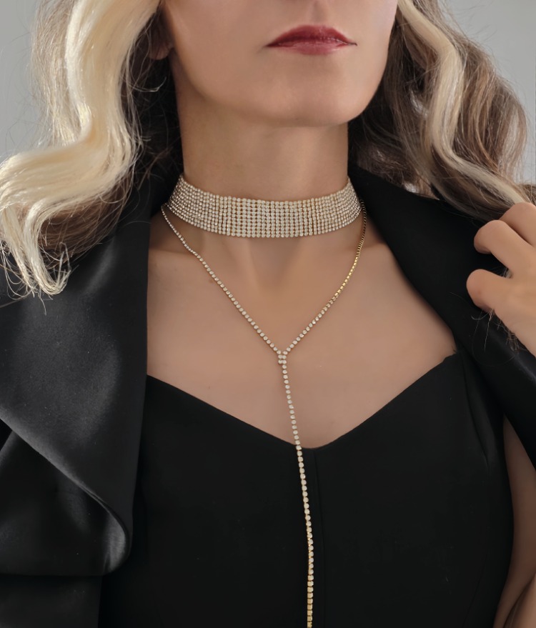 Altın Kaplama Rhinestone Y Model Su Yolu Model Kolye- 1729