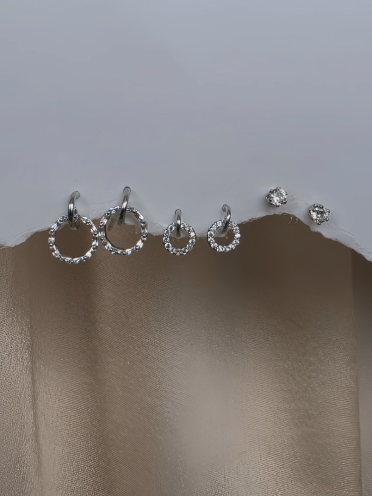 6'lı Halka Model Zirkon Taşlı Silver Renk Küpe Seti - 1744