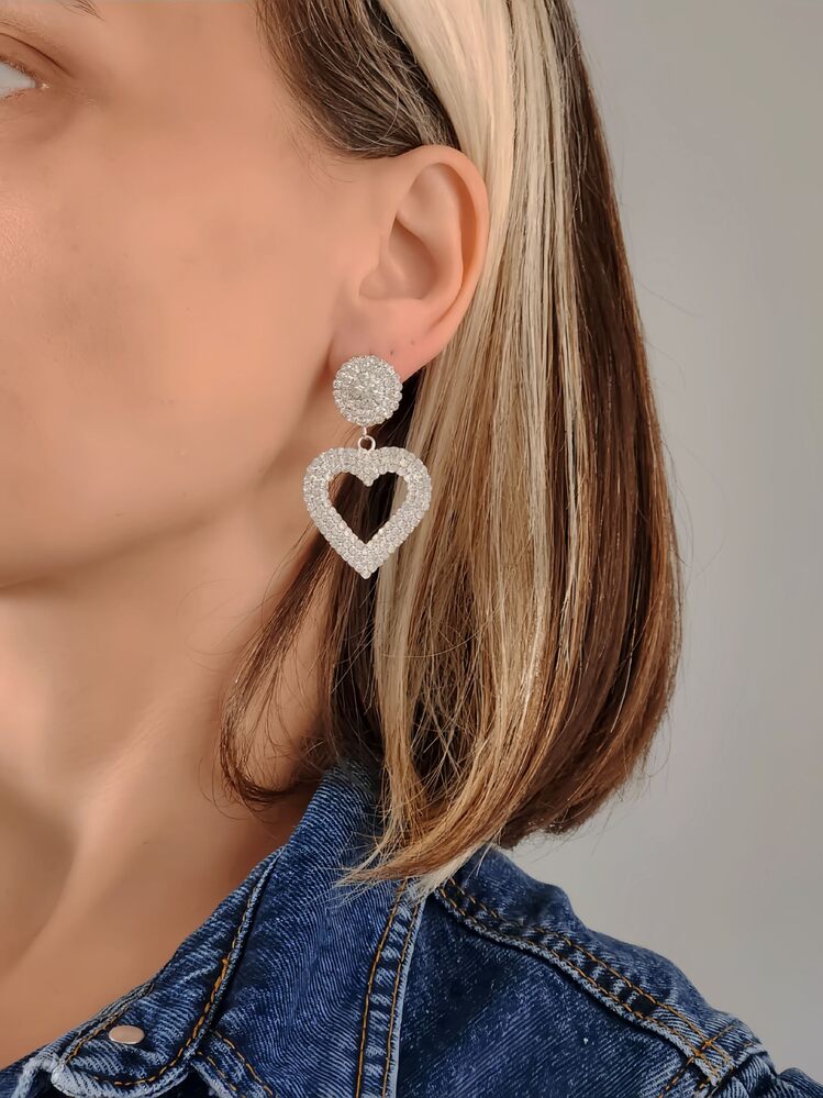 Kalp Love Aşk Sallantılı Model Gümüş Kaplama Küpe - 1360