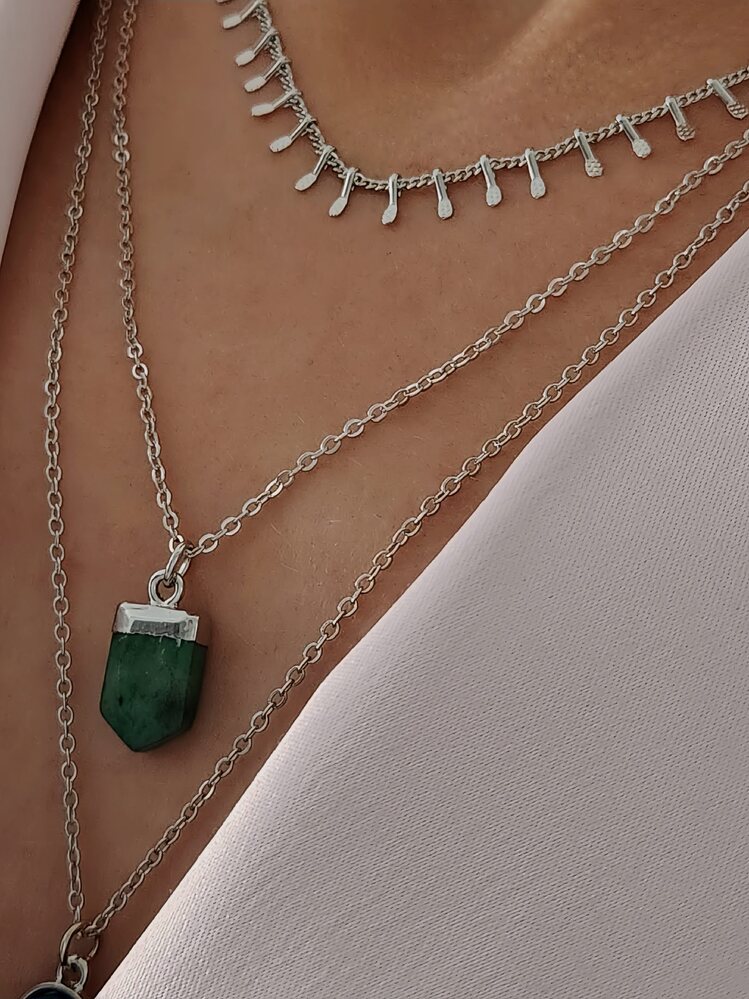Üçlü Arpa Çiçek Model Silver Gümüş Renk Kolye - 1704