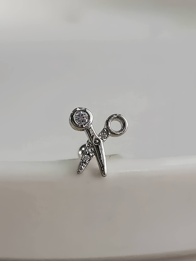 Makas Model Kıkırdak Piercing Tragus Helix Silver Gümüş Renk Küpe - 1299
