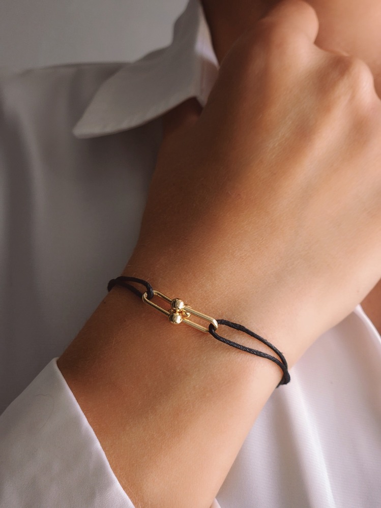 Tiffany Model Deri İpli El Yapımı Gold Renkli Bileklik - 1122