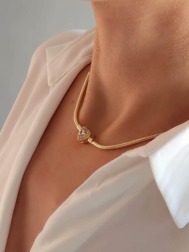 Prenses Taşlı Kalp Aşk Love Pandor Gold Altın Kaplama Kolye - 1336
