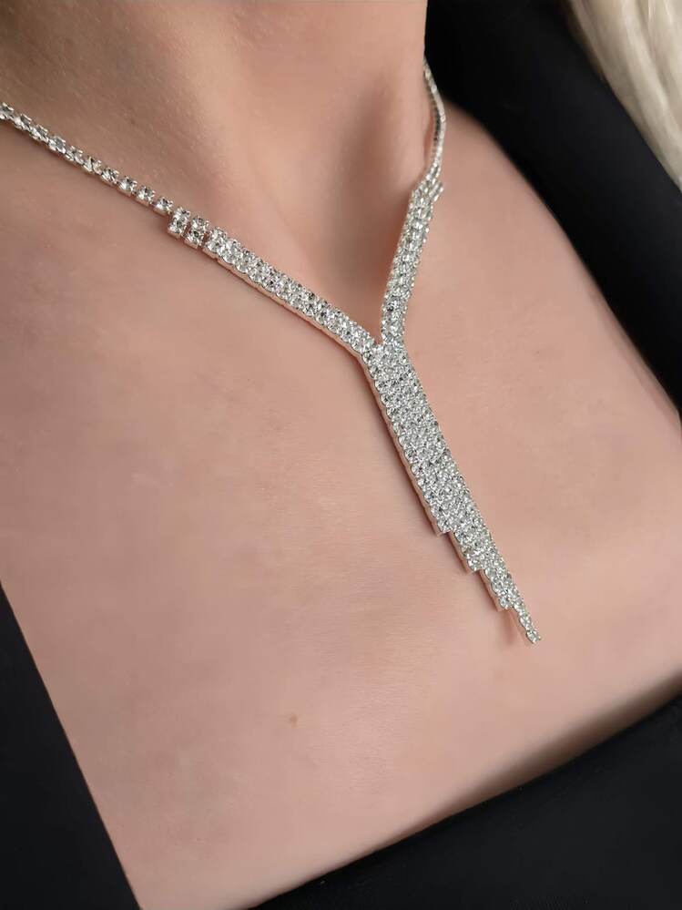 Kristal Taşlı Su Yolu Sarkıt Model Yılbaşı - Abiye - Düğün -Event Kolye Küpe Set - 1439