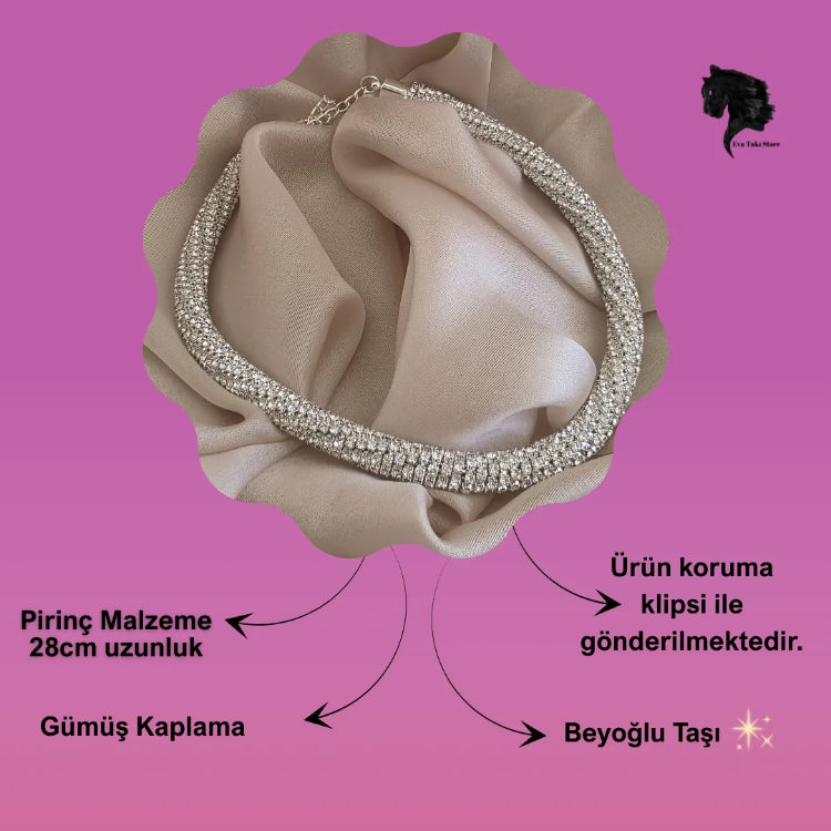 Beyoğlu Taşlı Boru Model Silver Renk Kolye- 1792