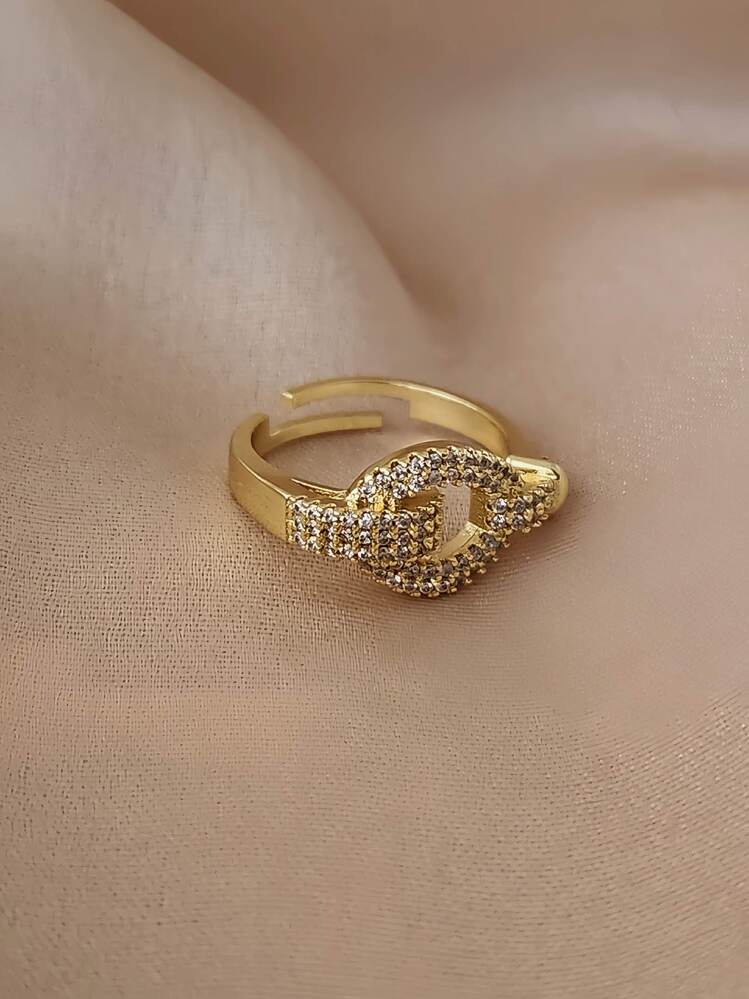Kilit Model Zirkon Taşlı Ayarlanabilir Silver ve Gold Renkli Yüzük - 1662
