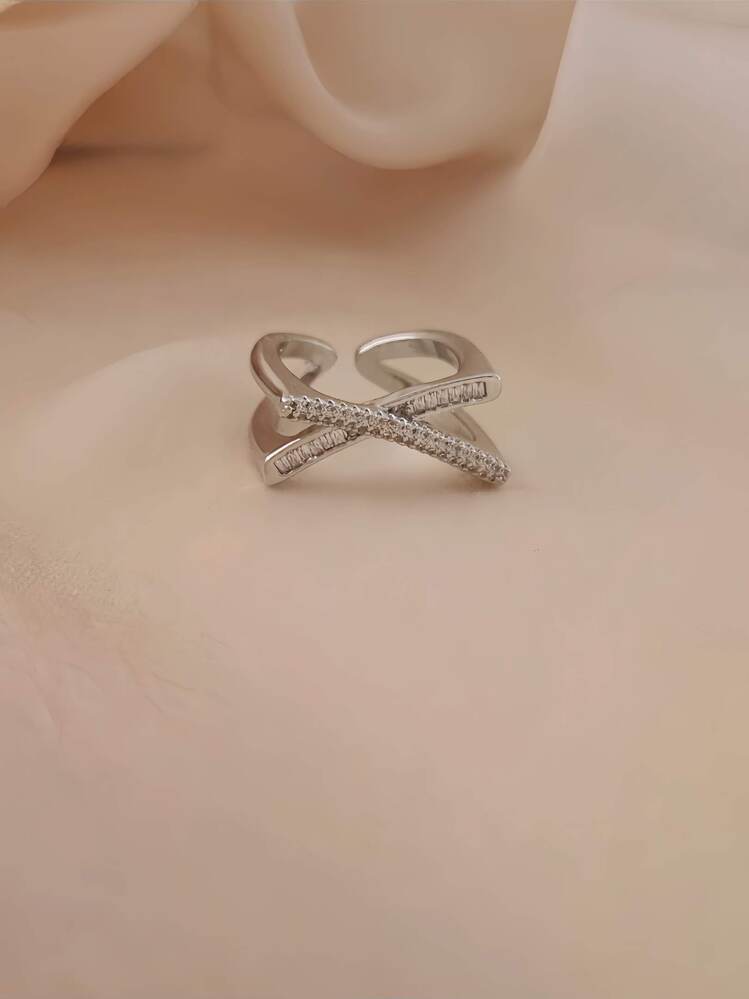 Çarpı X Asimetrik Model Zirkon Taşlı Ayarlanabilir Gold ve Silver Gümüş Renkli Yüzük- 1674