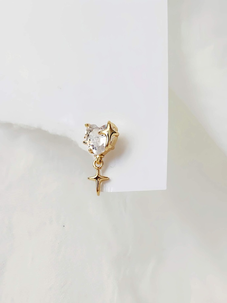Bombeli Kalp Yıldız Model Kıkırdak Piercing Tragus Helix Altın Gümüş Renk Küpe - 1529