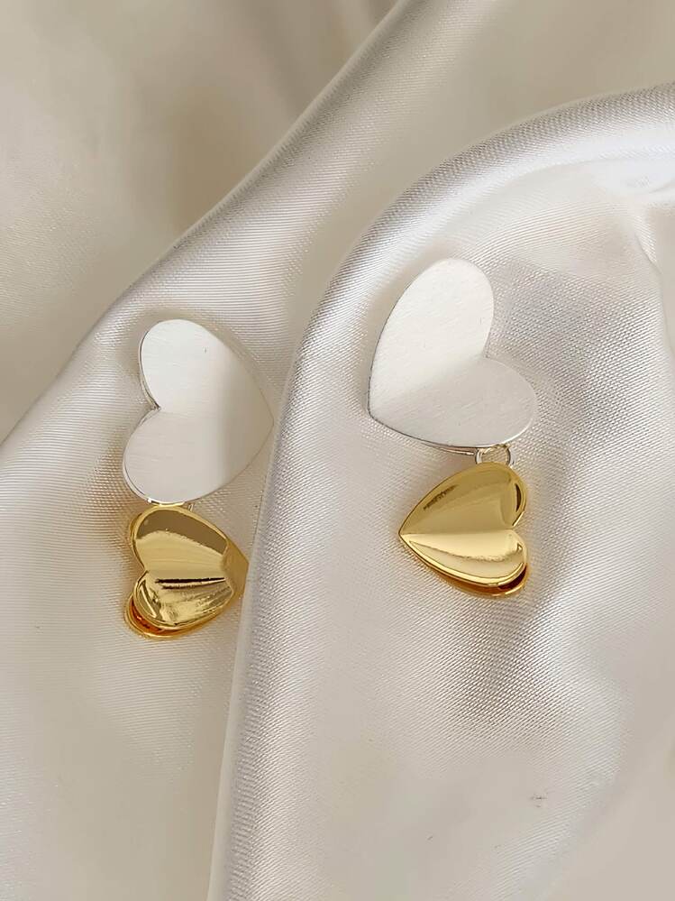 Kalp Model Salllantılı 925 Ayar Gümüş Gold Klipsli Çelik Küpe - 1518