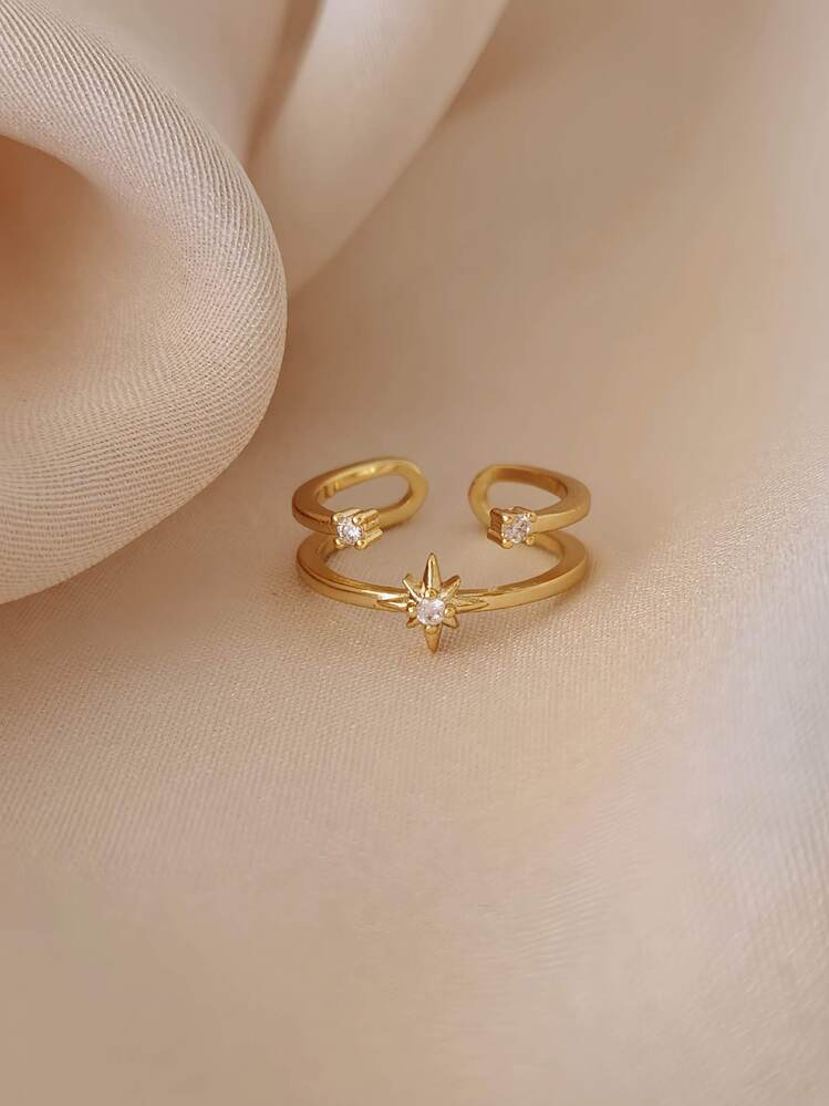 İki Sıralı Yıldız Zirkon Taşlı Ayarlanabilir Gold ve Silver Renkli Yüzük - 1617