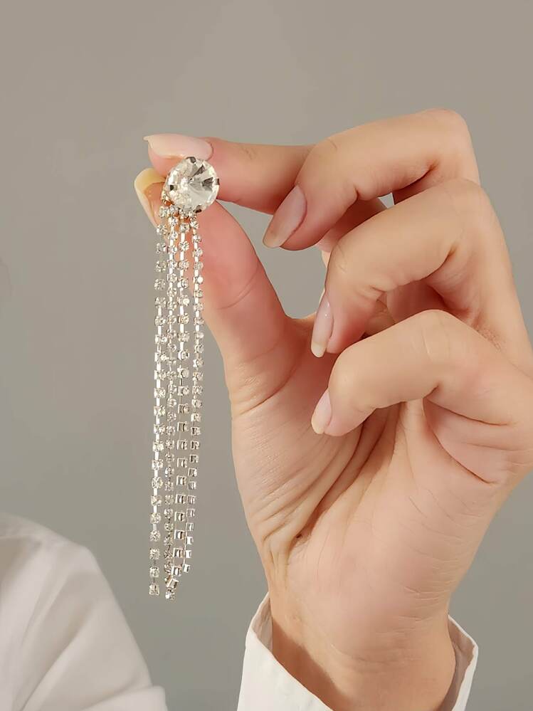 Yuvarlak Zirkon Taşlı Sallantılı Gümüş Renkli Küpe- 1350