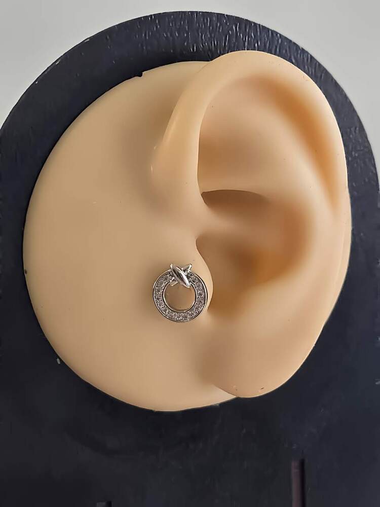 Halka X Artı Model Kıkırdak Piercing Tragus Helix Silver Gümüş Renk Küpe - 1376