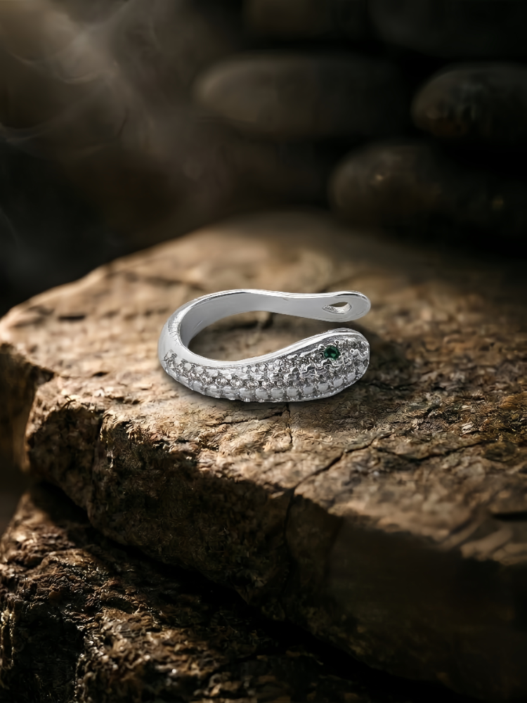 Minimal Yılan Model Zirkon Taşlı Kıkırdak Cuff Gümüş Renk Küpe- 1820
