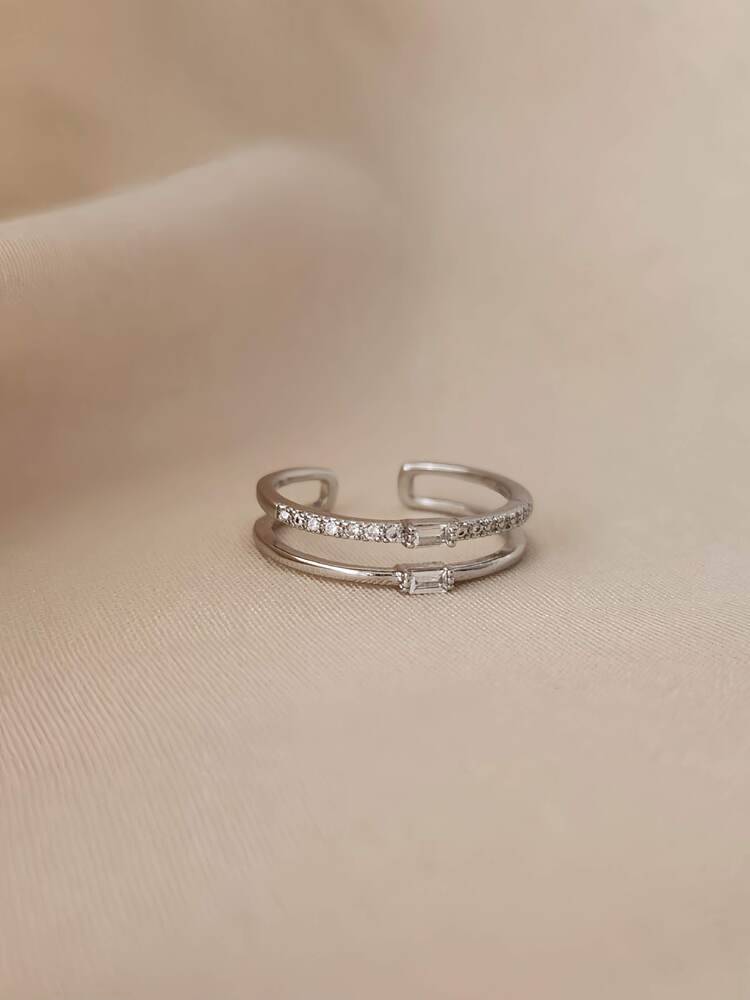 İki Sıralı Zirkon Taşlı Ayarlanabilir Gold ve Silver Gümüş Renkli Yüzük - 1624