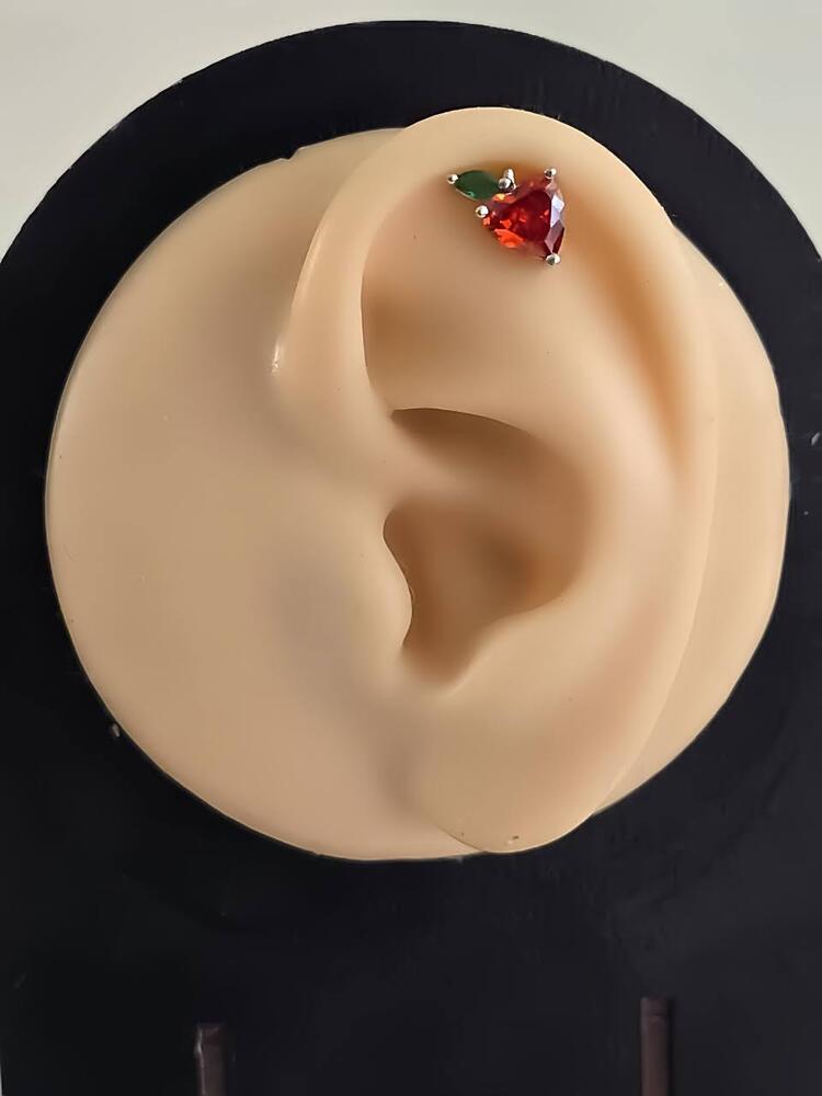 Kırmızı Elma Model Kıkırdak Piercing Tragus Helix Silver Gümüş Renk Küpe - 1370