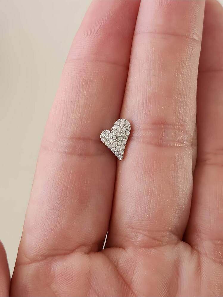 Kalp Zirkon Taşlı Model Kıkırdak Tragus Helix Piercing Gümüş Renk Küpe - 1588
