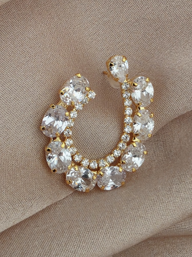 Çiçek Model Zirkon Taşlı Abiye Gold Renk Küpe - 1738