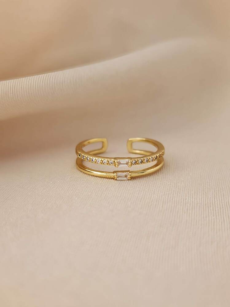 İki Sıralı Zirkon Taşlı Ayarlanabilir Gold ve Silver Gümüş Renkli Yüzük - 1624