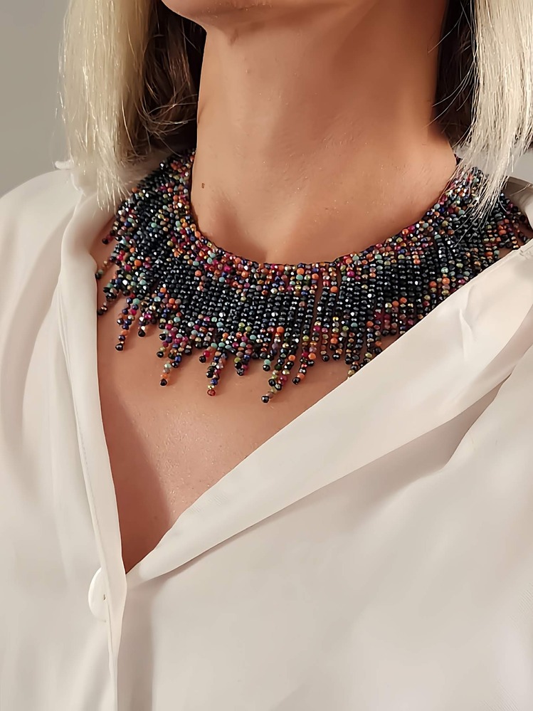 Kristal Boncuk Tasma Choker Model El Yapımı Kolye - 1281