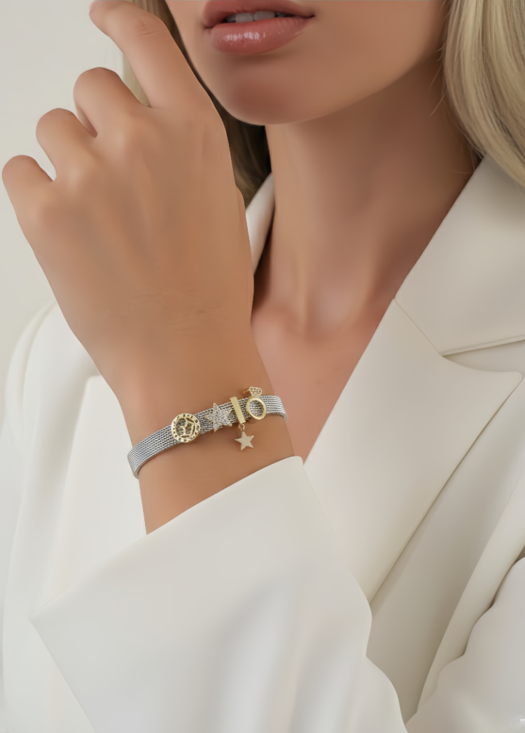 Mesh Charm Yıldız Yüzük Çelik Bileklik- 1796
