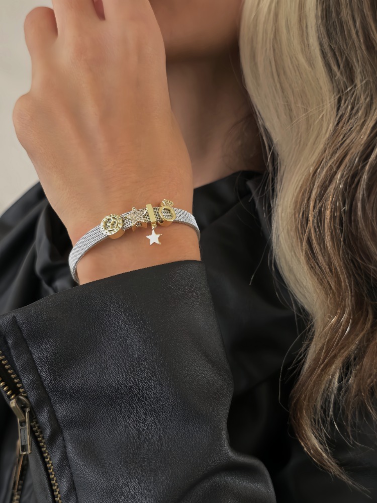 Mesh Charm Yıldız Yüzük Çelik Bileklik- 1796