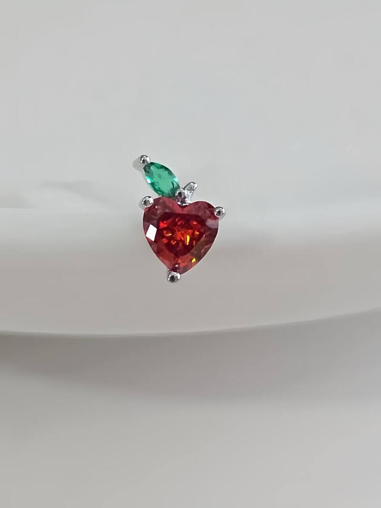 Kırmızı Elma Model Kıkırdak Piercing Tragus Helix Silver Gümüş Renk Küpe - 1370