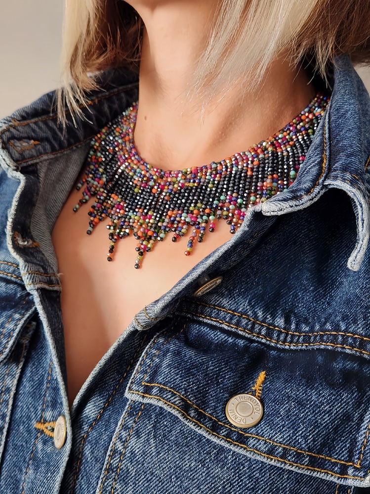 Kristal Boncuk Tasma Choker Model El Yapımı Kolye - 1281