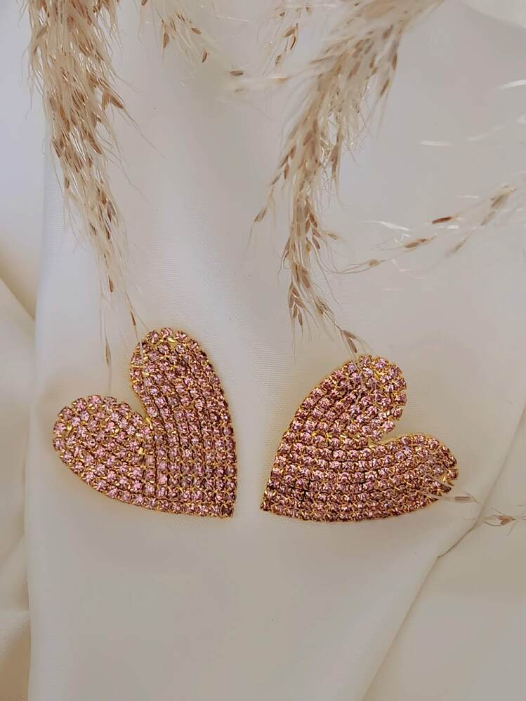 Kalp Love Aşk Model Rhinestone Altın Kaplama Küpe - 1362