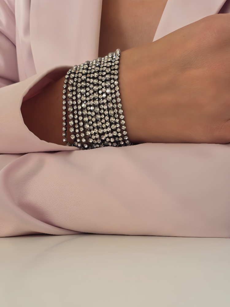 Çoklu Döküm Su Yolu Rhinestone Füme Renk Kristal Bileklik - 1826