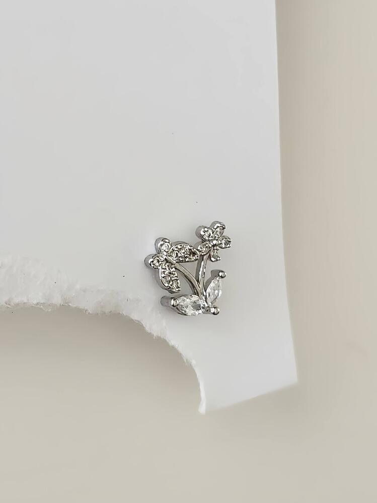 Kelebek Çiçek Model Kıkırdak Piercing Tragus Helix Gümüş Renk Küpe - 1574