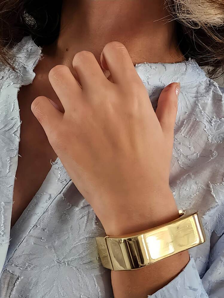 Dikdörtgen Köşeli Gold Molted Kelepçe Çelik Bileklik - 1485