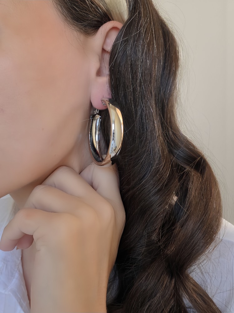 Halka Model Silver Renk Çelik Küpe 5cm- 1778