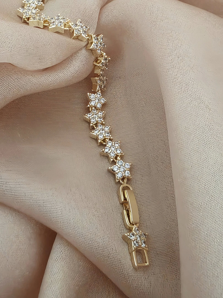 Vip Yıldız Zirkon Taşlı Çit Model 14k Altın Kaplama Çelik Bileklik - 1719
