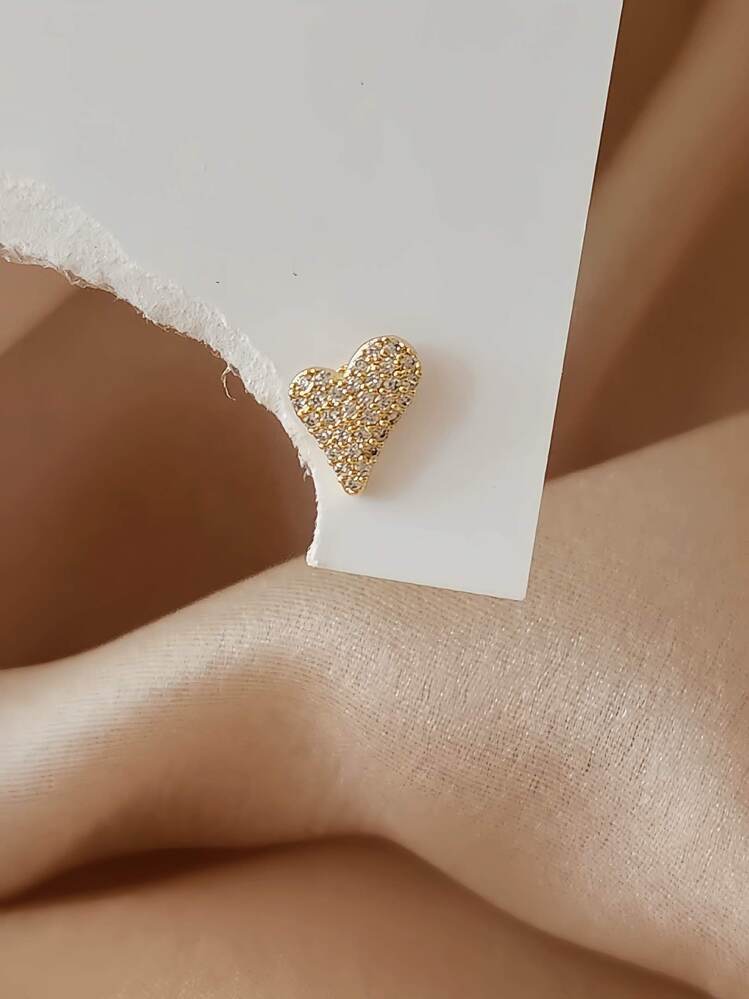 Kalp Zirkon Taşlı Model Kıkırdak Tragus Helix Piercing Gold Altın Renk Küpe - 1589