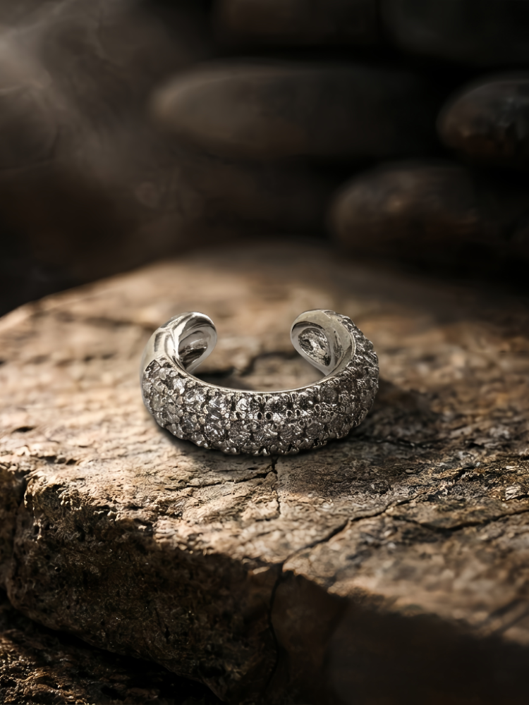 Minimal Işıltılı Zirkon Taşlı Kıkırdak Cuff Gümüş Renk Küpe - 1818