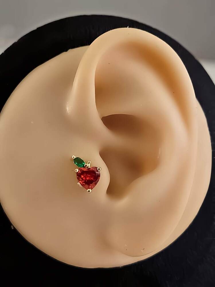 Kırmızı Elma Model Kıkırdak Piercing Tragus Helix Altın Kaplama Gold Renk Küpe - 1371