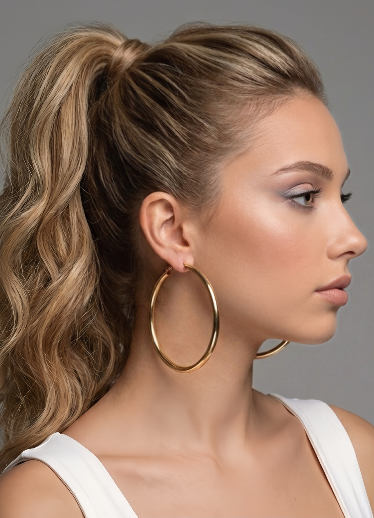 XL Halka Boru Model Altın Kaplama Gold Renk Çelik Küpe 8cm - 1842