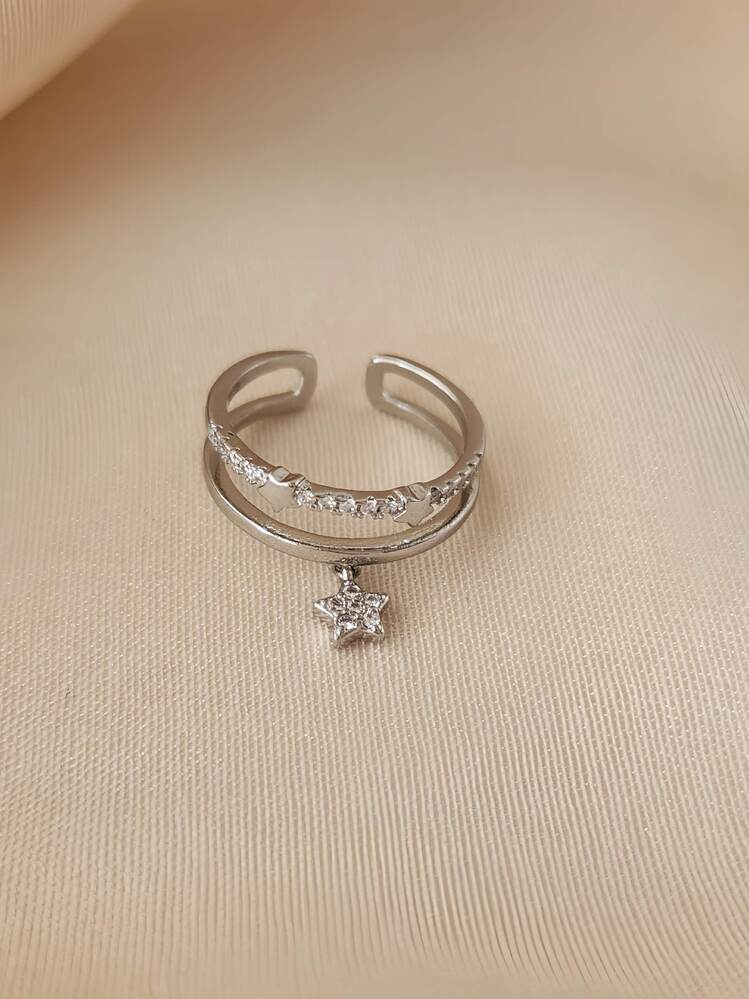 İki Sıralı Sallantılı Yıldız Eklem Kemik Ayarlanabilir Silver Gümüş Renkli Yüzük- 1632