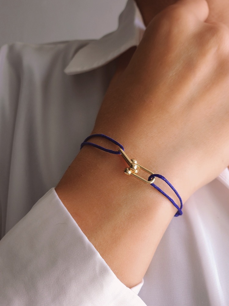 Tiffany Model Deri İpli El Yapımı Gold Renkli Bileklik - 1122