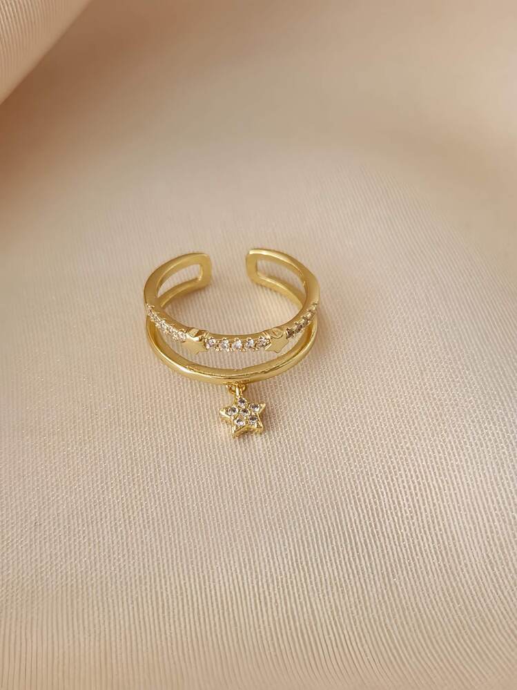 İki Sıralı Sallantılı Yıldız Eklem Kemik Ayarlanabilir Silver Gümüş Renkli Yüzük- 1632