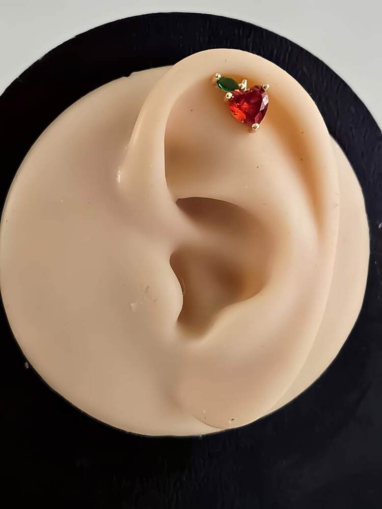 Kırmızı Elma Model Kıkırdak Piercing Tragus Helix Altın Kaplama Gold Renk Küpe - 1371