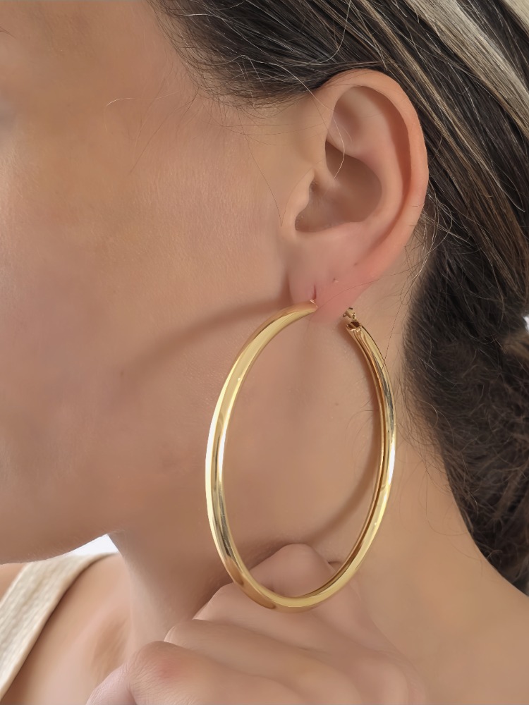 XL Halka Boru Model Altın Kaplama Gold Renk Çelik Küpe 8cm - 1842