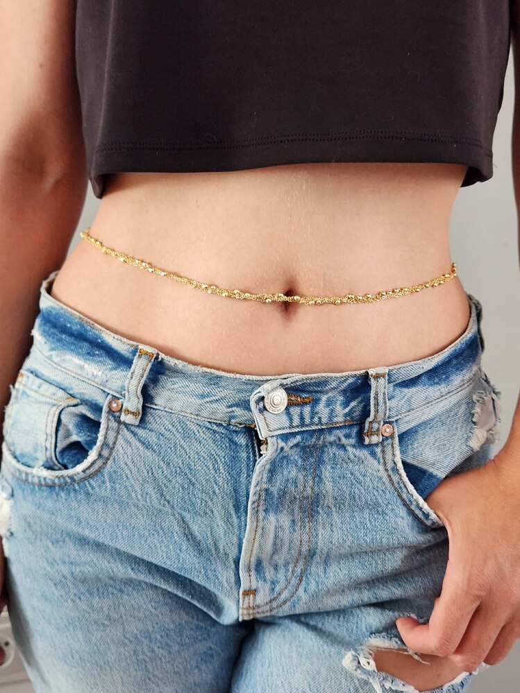 Top Zincir örme Gold Renkli Bel Zinciri - Vücut Zinciri - 1564