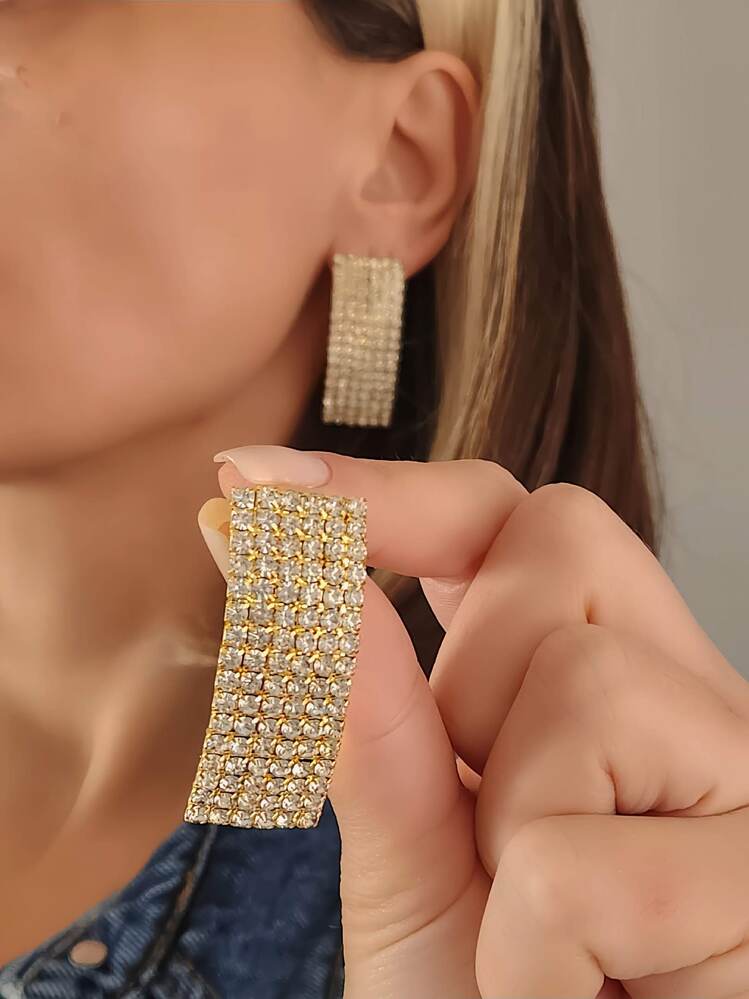 Dikdörtgen Model Abiye Altın Kaplama Gold Küpe - 1357